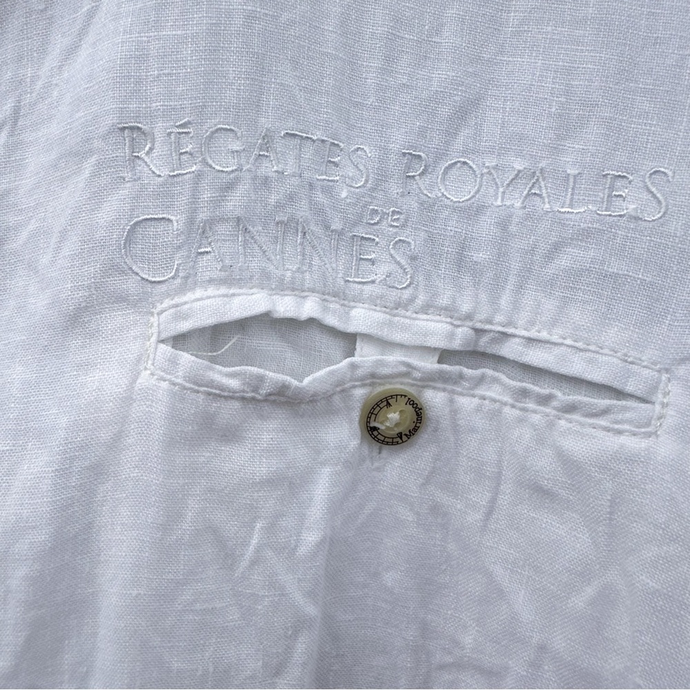 Marinepool Cannes Regatta 100% Linen Yacht Club Shirt L White Coastal Preppy - Picture 4 of 12